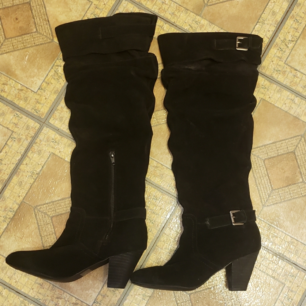 Black Suede Thigh High Boots